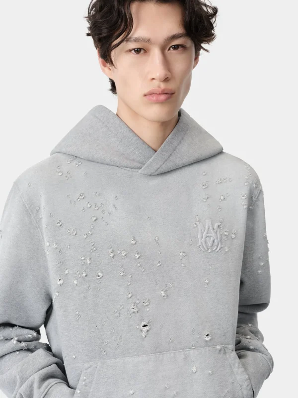 AMIRI Sweatshirts>MA SHOTGUN EMBROIDERED HOODIE Grey