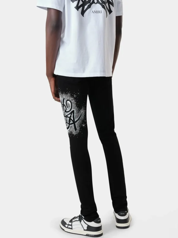 AMIRI Denim>MA SWIRL CRYSTAL SKINNY JEAN BLACK OD