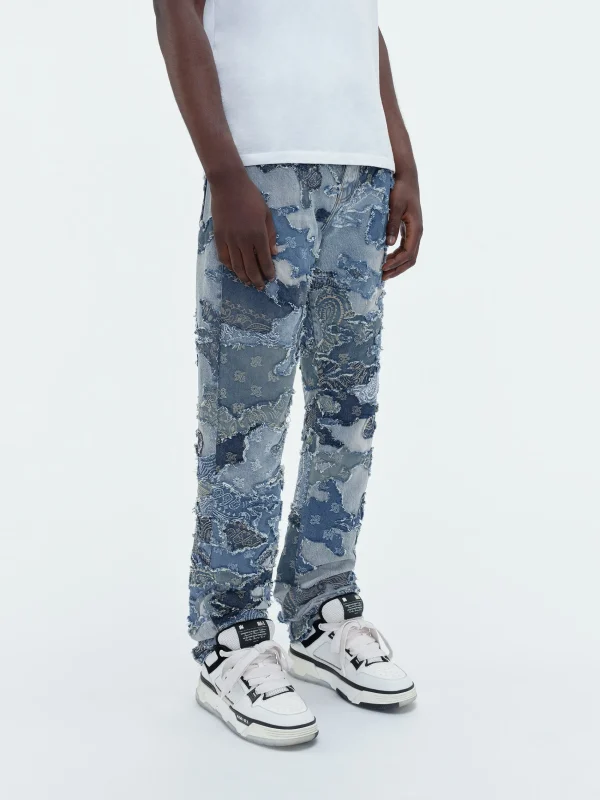 AMIRI Denim>PATCHWORK CAMO STRAIGHT JEAN PERFECT INDIGO