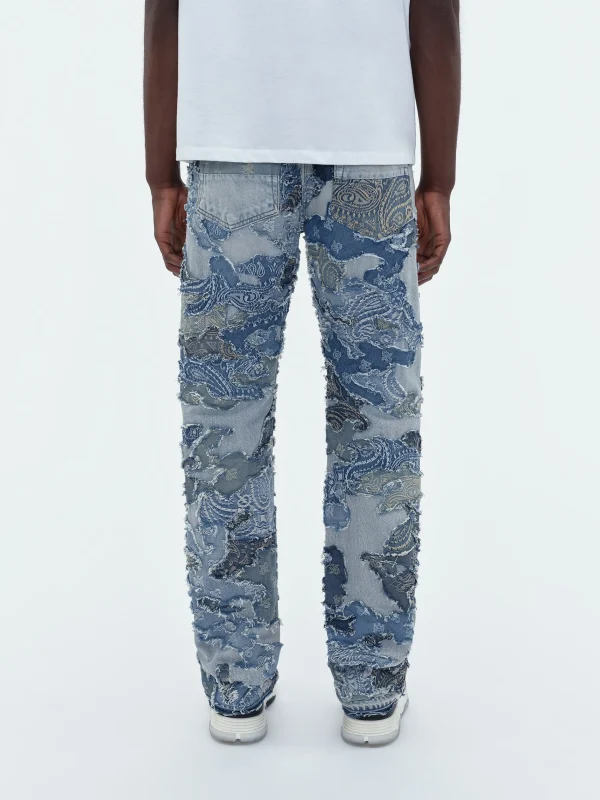 AMIRI Denim>PATCHWORK CAMO STRAIGHT JEAN PERFECT INDIGO