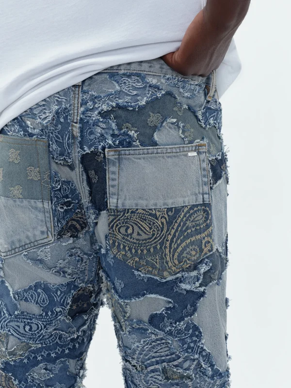 AMIRI Denim>PATCHWORK CAMO STRAIGHT JEAN PERFECT INDIGO