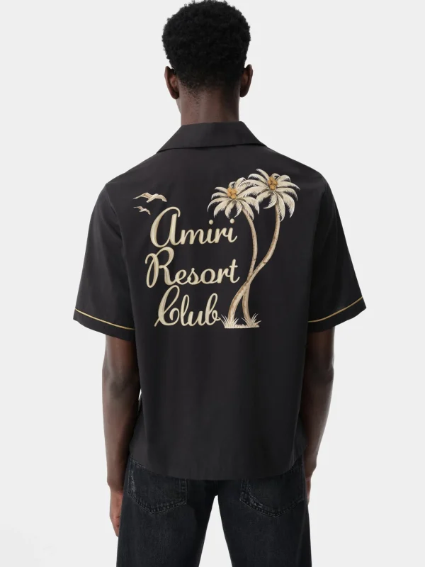 AMIRI Shirts>RESORT CLUB EMBROIDERED SHIRT BLACK