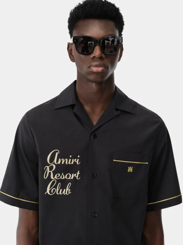 AMIRI Shirts>RESORT CLUB EMBROIDERED SHIRT BLACK
