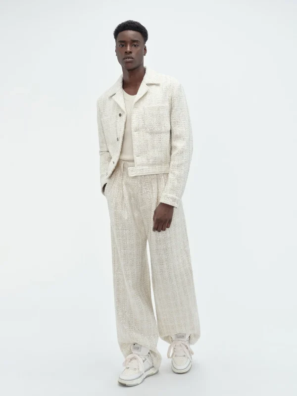 AMIRI Pants>SEQUIN BOUCLE DOUBLE PLEATED PANT Alabaster