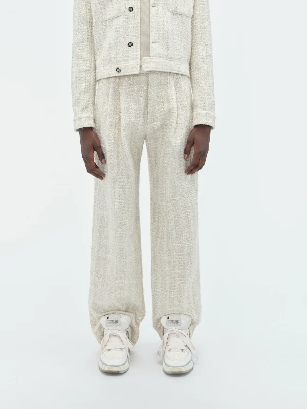 AMIRI Pants>SEQUIN BOUCLE DOUBLE PLEATED PANT Alabaster