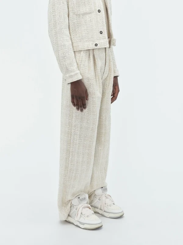 AMIRI Pants>SEQUIN BOUCLE DOUBLE PLEATED PANT Alabaster