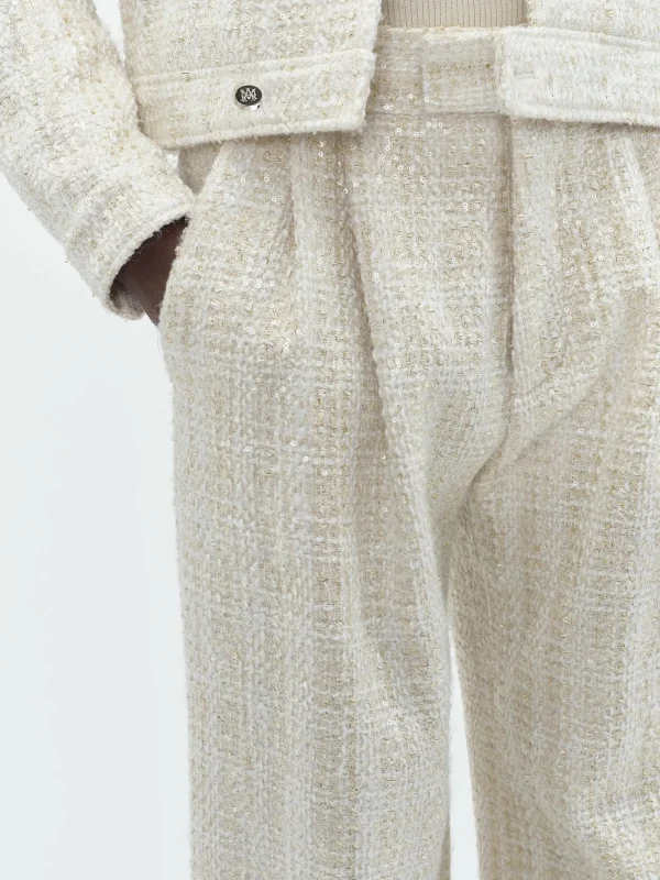 AMIRI Pants>SEQUIN BOUCLE DOUBLE PLEATED PANT Alabaster