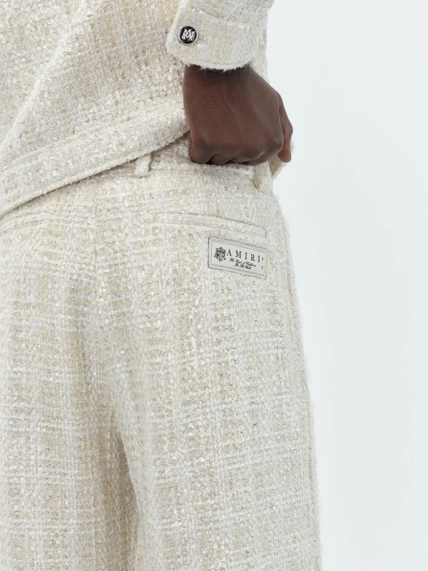 AMIRI Pants>SEQUIN BOUCLE DOUBLE PLEATED PANT Alabaster