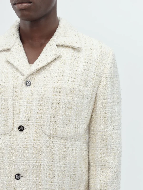 AMIRI Outerwear>SEQUIN BOUCLE SHIRT JACKET Alabaster