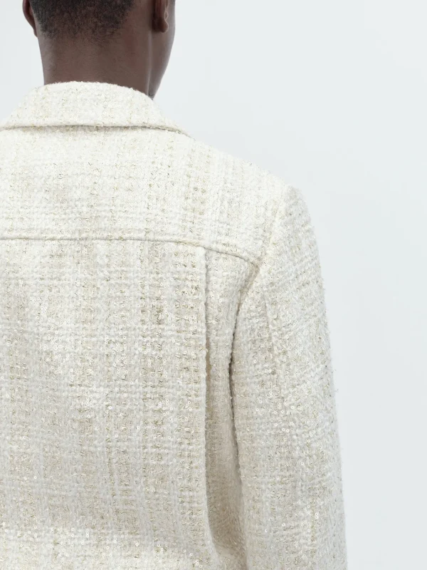 AMIRI Outerwear>SEQUIN BOUCLE SHIRT JACKET Alabaster