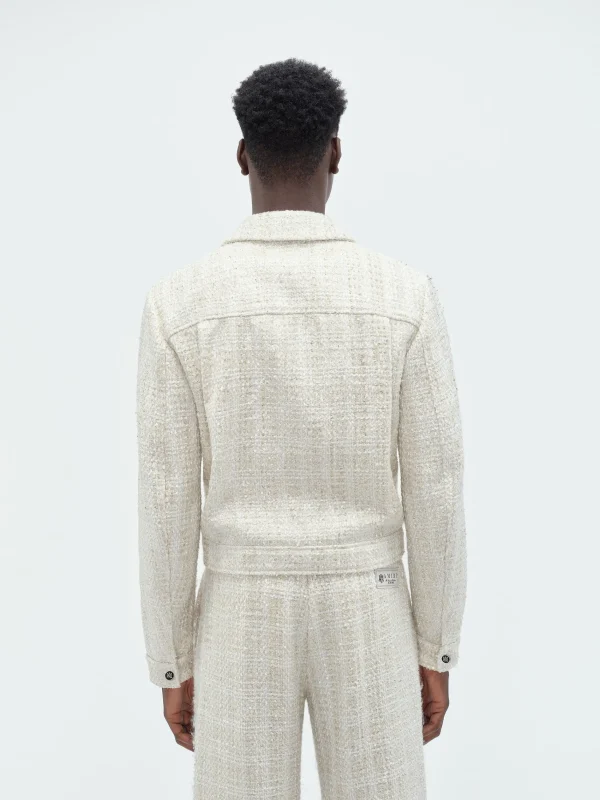 AMIRI Outerwear>SEQUIN BOUCLE SHIRT JACKET Alabaster