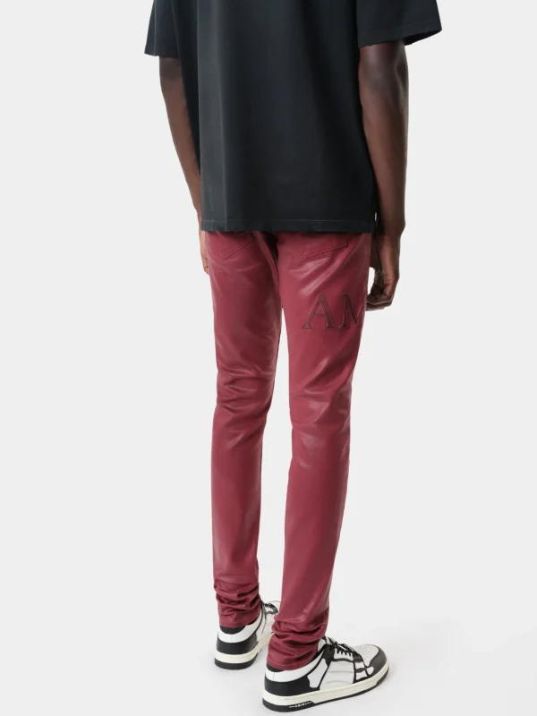 AMIRI Denim>SERIF LOGO WAX SKINNY JEAN Burgundy
