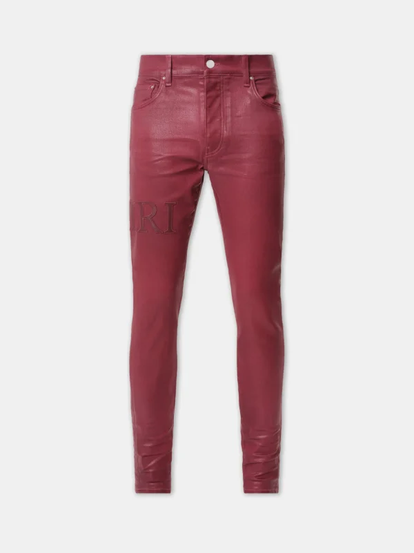 AMIRI Denim>SERIF LOGO WAX SKINNY JEAN Burgundy