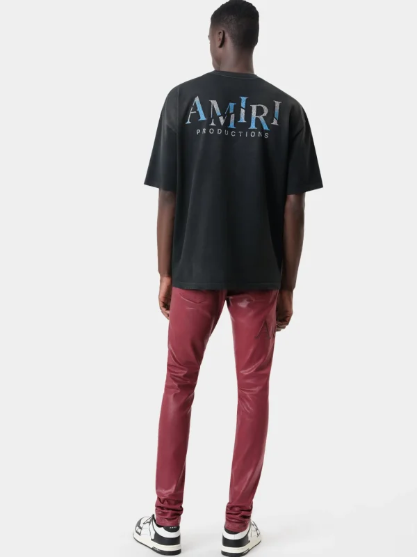 AMIRI Denim>SERIF LOGO WAX SKINNY JEAN Burgundy