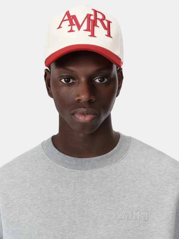 AMIRI Hats | Hats>STAGGERED CANVAS HAT Alabaster Red