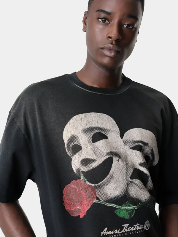AMIRI Tees>THEATRE MASKS OVERSIZED TEE BLACK