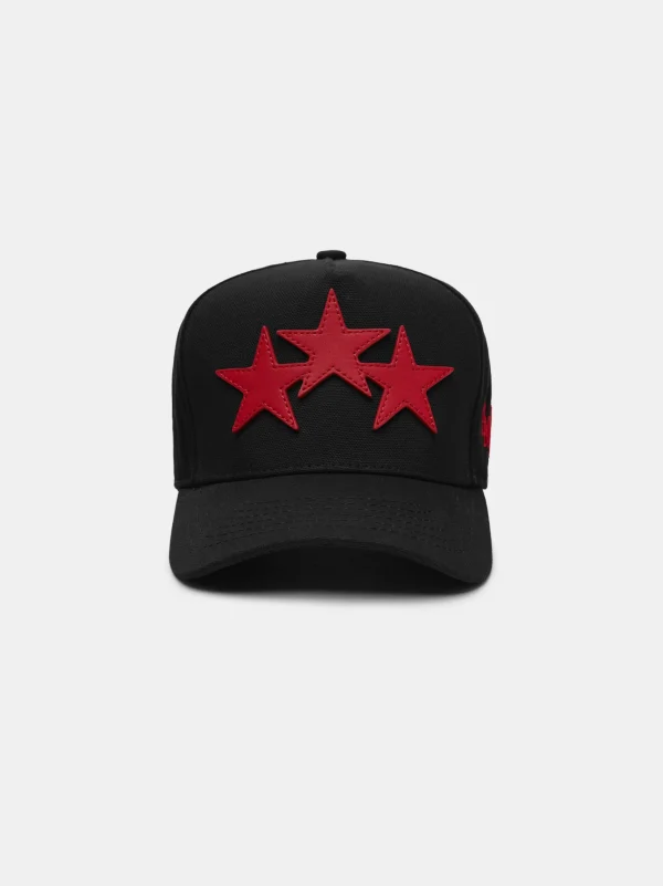 AMIRI Hats | Hats>THREE STAR STAGGERED FULL CANVAS HAT Black Red