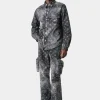 AMIRI Denim>TIE DYE BANDANA OVERSHIRT Dark Grey