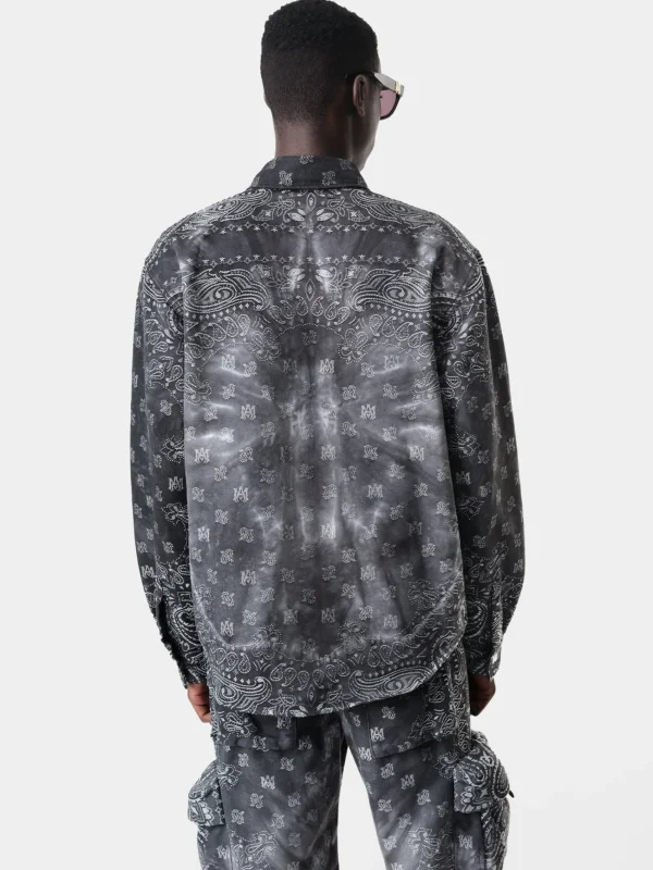 AMIRI Denim>TIE DYE BANDANA OVERSHIRT Dark Grey