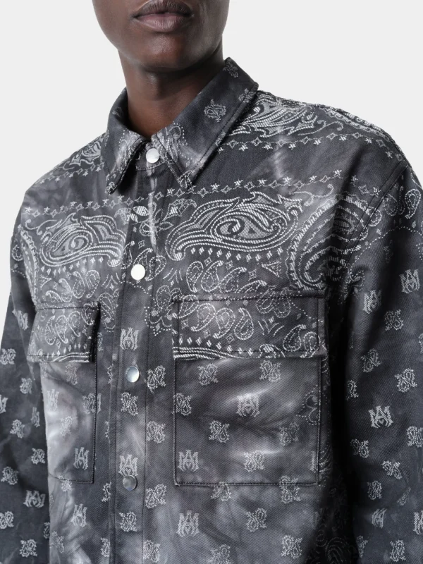 AMIRI Denim>TIE DYE BANDANA OVERSHIRT Dark Grey
