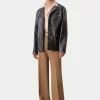 AMIRI Outerwear>TUMBLED LEATHER SINGLE BREASTED JACKET DARK BROWN