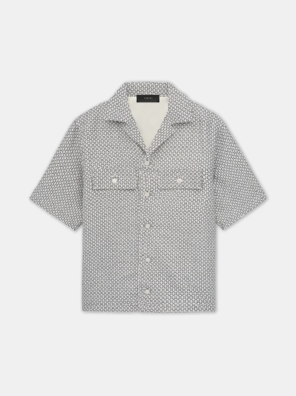 AMIRI Shirts>TWEED CAMP SHIRT Cerulean