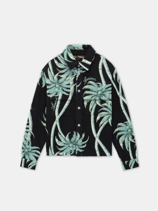 AMIRI Shirts>TWISTED PALMS TAPESTRY OVERSHIRT BLACK