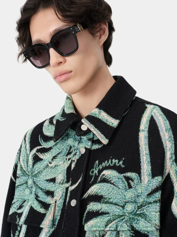 AMIRI Shirts>TWISTED PALMS TAPESTRY OVERSHIRT BLACK