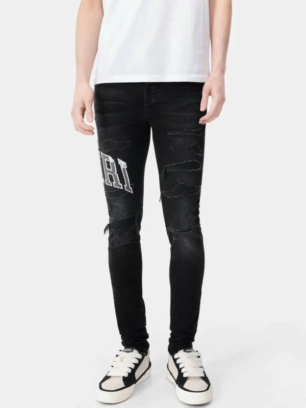 AMIRI Denim>VARSITY LOGO REPAIR JEAN Vintage Black