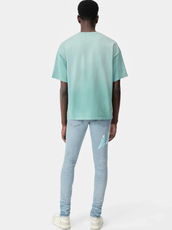 AMIRI Denim>VARSITY LOGO REPAIR JEAN PERFECT INDIGO