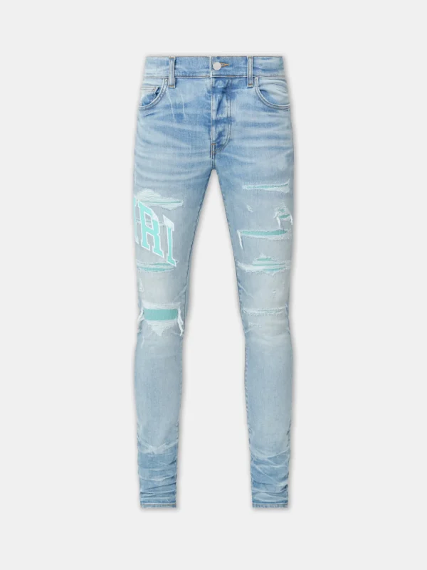 AMIRI Denim>VARSITY LOGO REPAIR JEAN PERFECT INDIGO