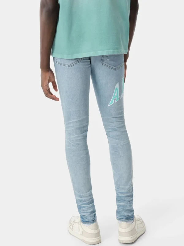 AMIRI Denim>VARSITY LOGO REPAIR JEAN PERFECT INDIGO