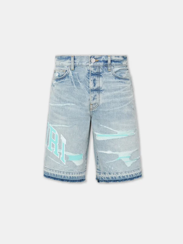 AMIRI Denim>VARSITY LOGO REPAIR SHORT PERFECT INDIGO