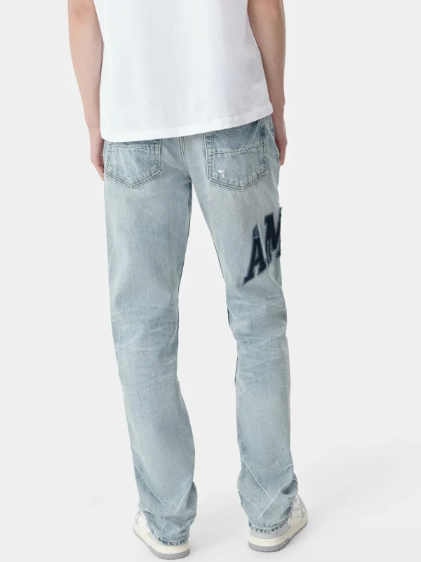 AMIRI Denim>VARSITY LOGO REPAIR STRAIGHT PERFECT INDIGO