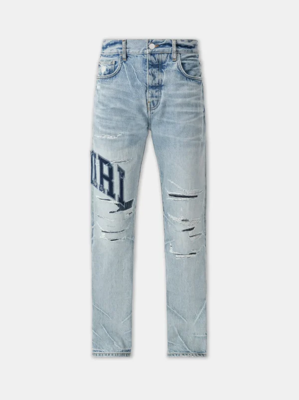 AMIRI Denim>VARSITY LOGO REPAIR STRAIGHT PERFECT INDIGO