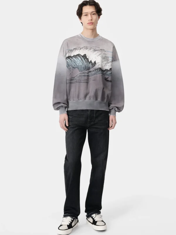 AMIRI Sweatshirts | Tees>VINTAGE WAVE OVERSIZED CREW BLACK