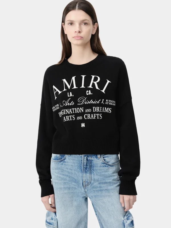 AMIRI Knitwear>WOMEN'S ARTS DISTRICT CREW BLACK