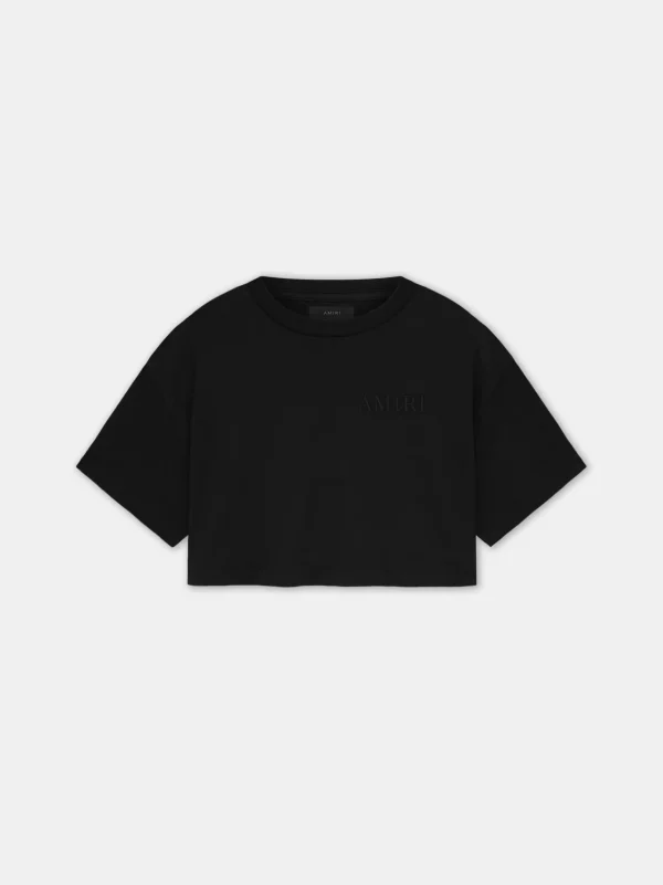 AMIRI Jersey | Tees>WOMEN'S EMBROIDERED CROPPED TEE BLACK