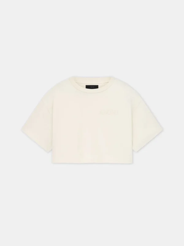 AMIRI Jersey | Tees>WOMEN'S EMBROIDERED CROPPED TEE Alabaster