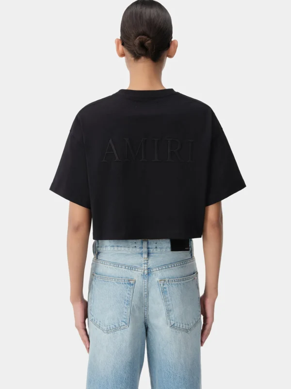 AMIRI Jersey | Tees>WOMEN'S EMBROIDERED CROPPED TEE BLACK