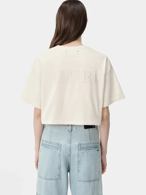 AMIRI Jersey | Tees>WOMEN'S EMBROIDERED CROPPED TEE Alabaster