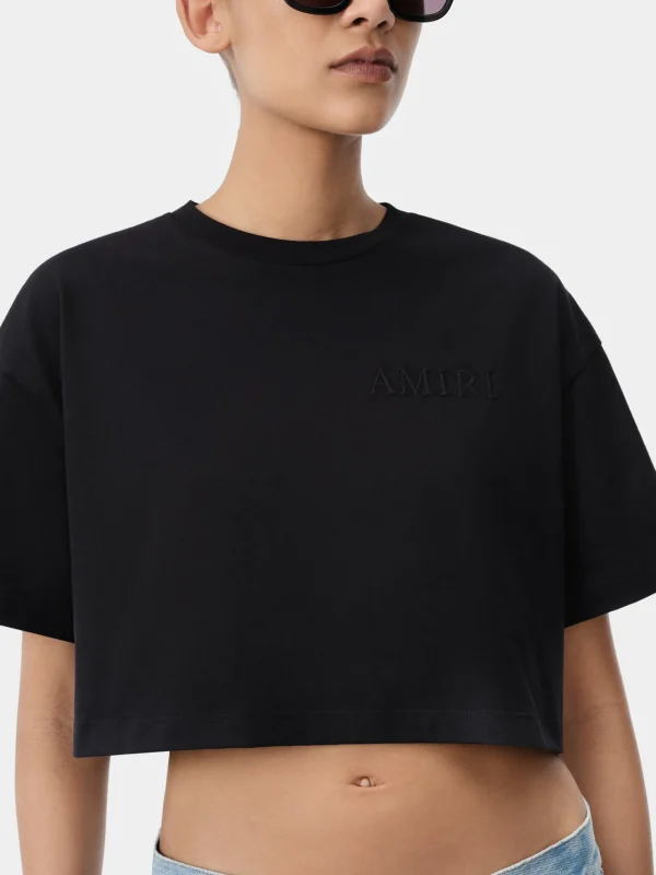 AMIRI Jersey | Tees>WOMEN'S EMBROIDERED CROPPED TEE BLACK