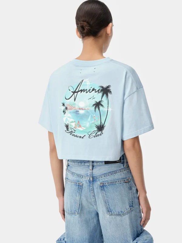 AMIRI Jersey | Tees>WOMEN'S PARADISE AIRBRUSH TEE Cerulean
