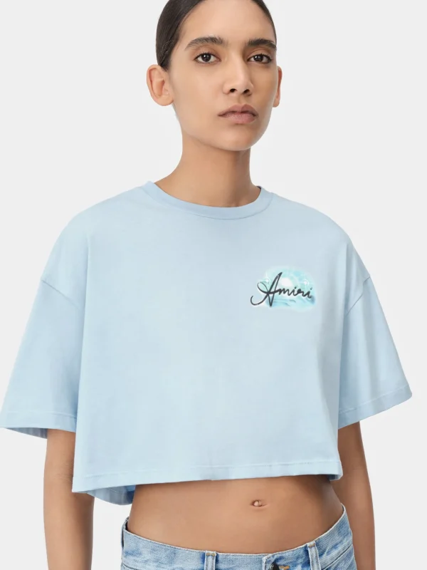 AMIRI Jersey | Tees>WOMEN'S PARADISE AIRBRUSH TEE Cerulean