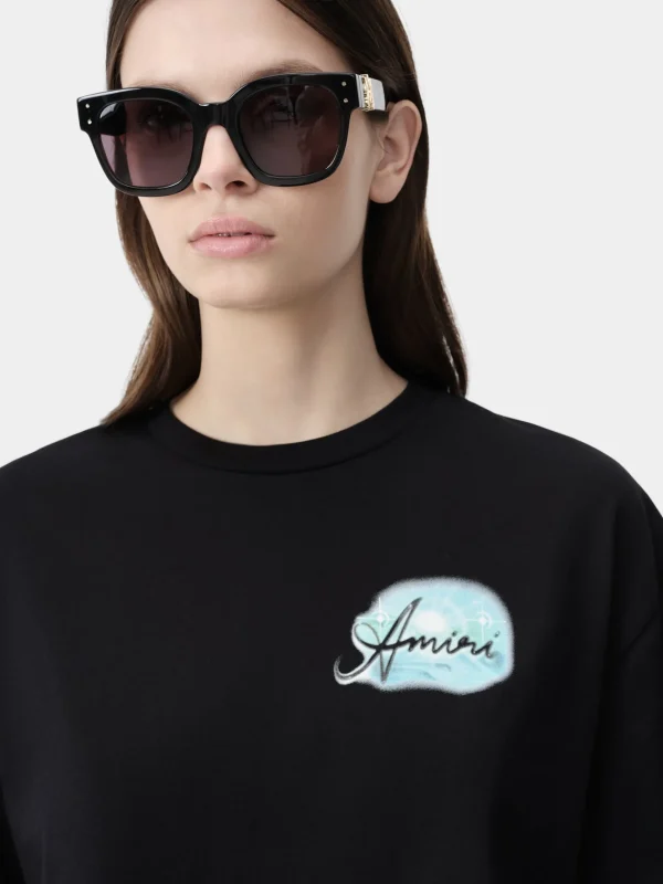 AMIRI Jersey | Tees>WOMEN'S PARADISE AIRBRUSH TEE BLACK