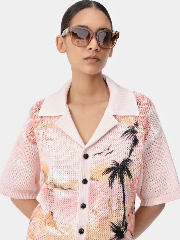 AMIRI Knitwear | Shirts>WOMEN'S PARADISE CROCHET POLO Rosewater