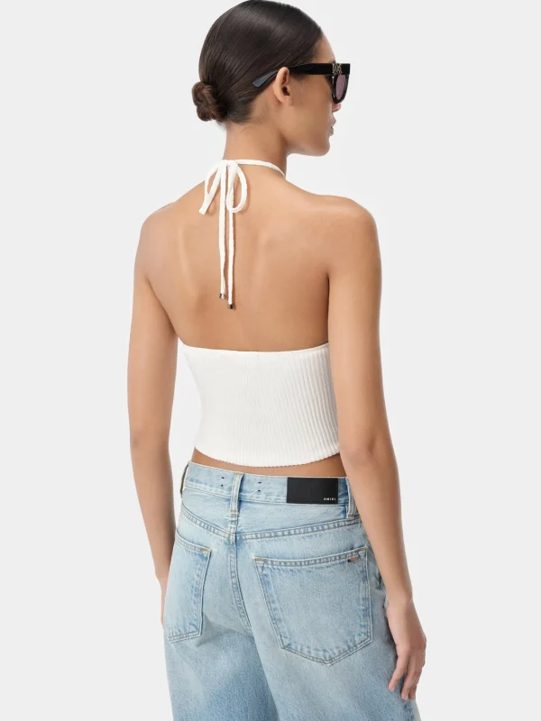 AMIRI Knitwear>WOMEN'S STACKED HALTER TOP Alabaster