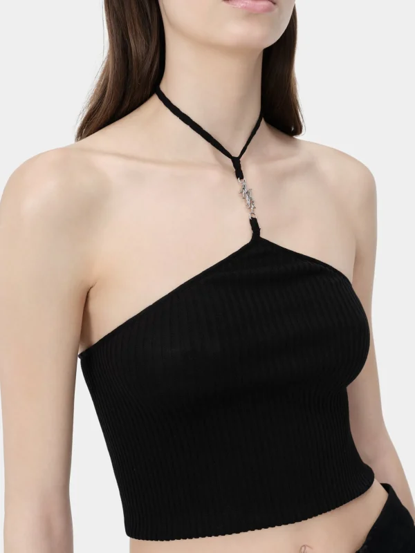 AMIRI Knitwear>WOMEN'S STACKED HALTER TOP BLACK
