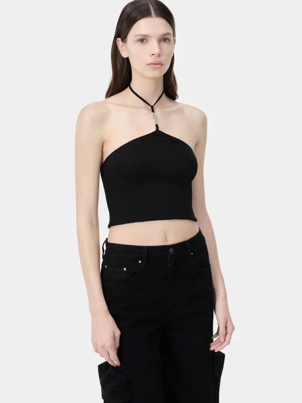 AMIRI Knitwear>WOMEN'S STACKED HALTER TOP BLACK