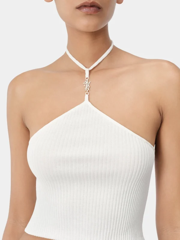 AMIRI Knitwear>WOMEN'S STACKED HALTER TOP Alabaster